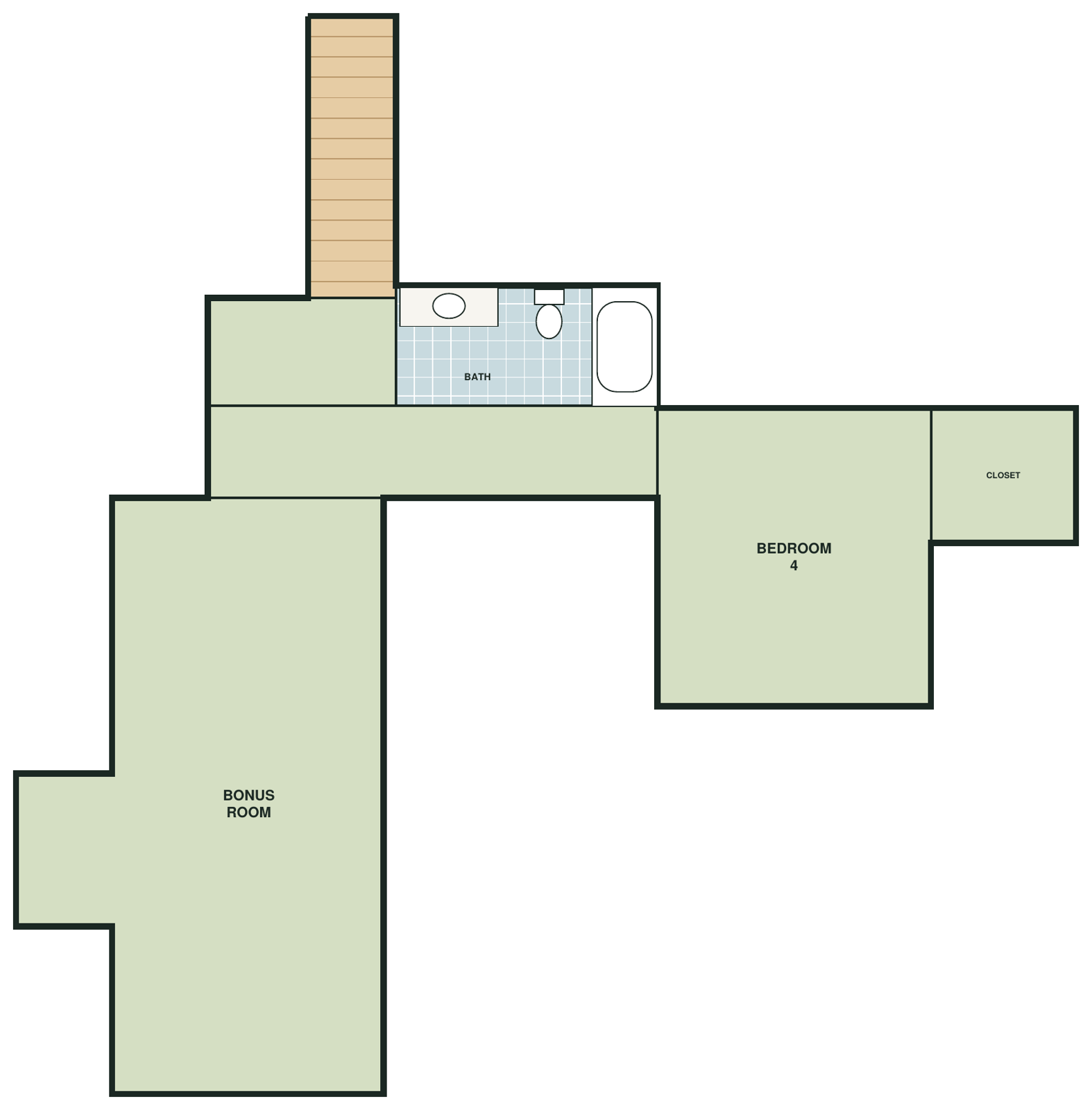 Hemlock Falls optional second floor plan: bonus room, bedroom 4, bath and closet