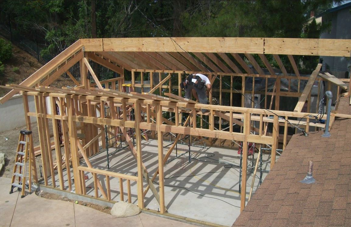 framing day for long gable addition of custom home in Georgia